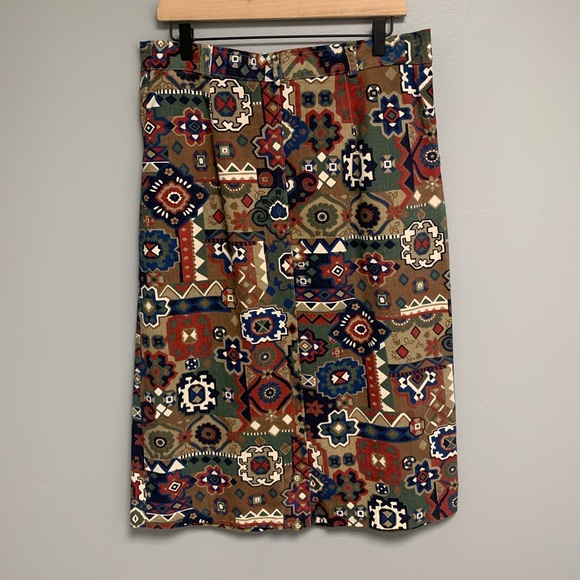 Vintage Geometric Aztec Print Size 14 Cotton Skirt - Picture 3 of 7